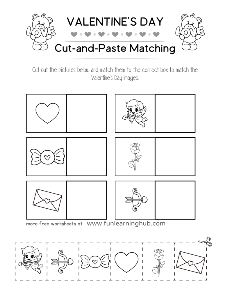 Valentines Cut And Paste Printables - Valentine's Day Cut and Paste Worksheet B&W - Fun Learning Hub