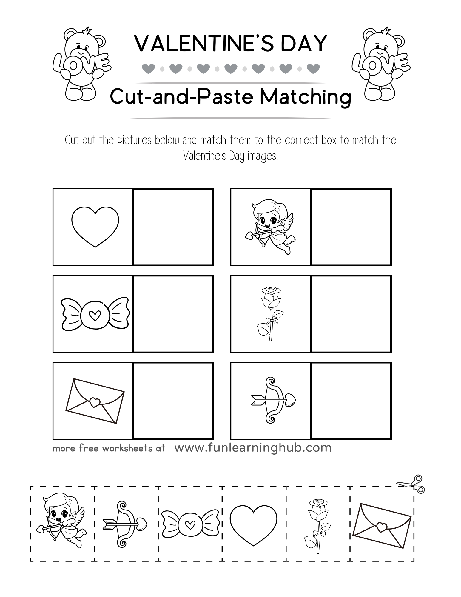 Valentines Cut And Paste Printables - Valentine's Day Cut and Paste Worksheet B&W - Fun Learning Hub