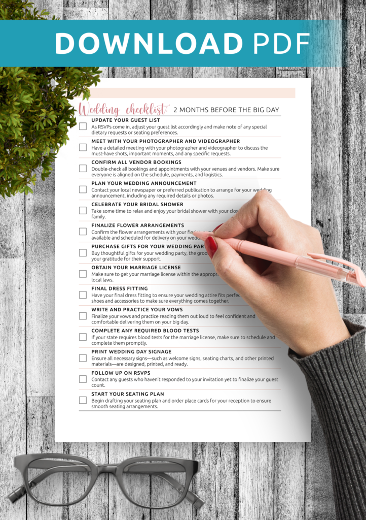 wedding checklist 2 months big day