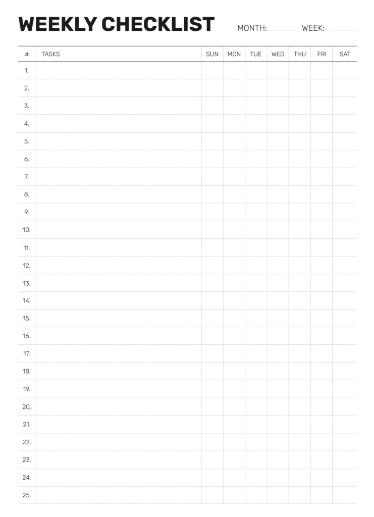 weekly checklist free google docs template weekly checklist free google docs template