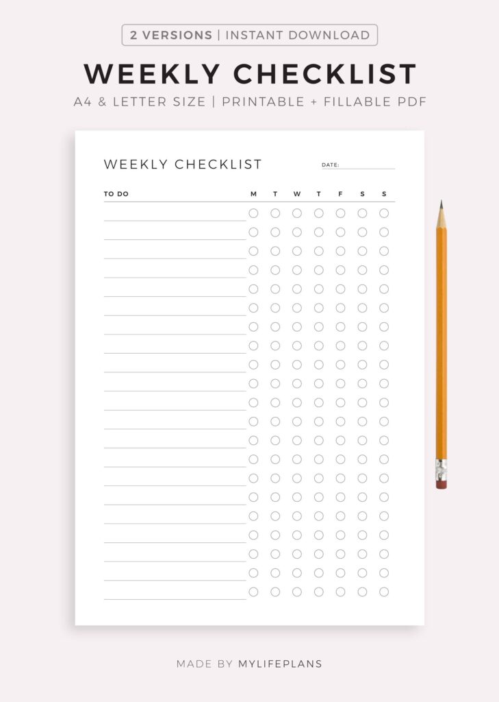 Weekly Checklist Printable Fillable Weekly To Do List Template Task List 14215485