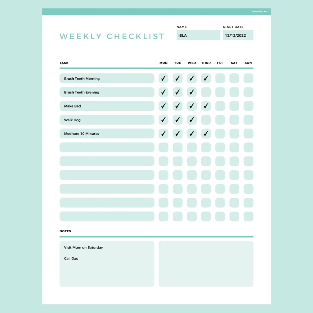 weekly checklist template editable weekly checklist template editable