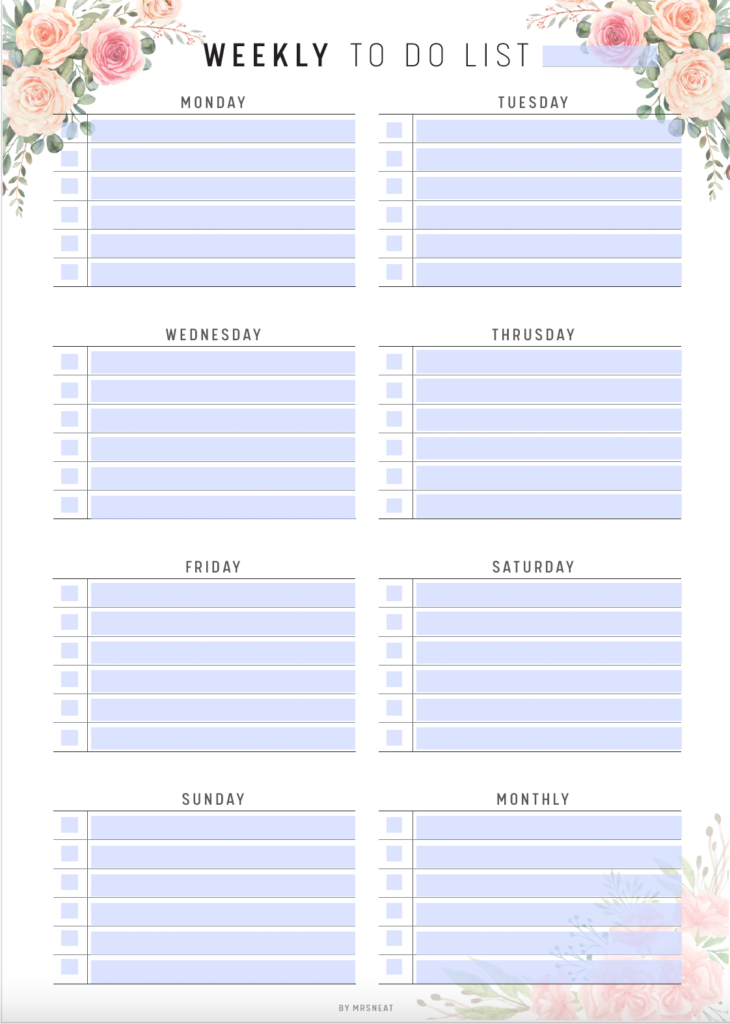 weekly daily to do list printable