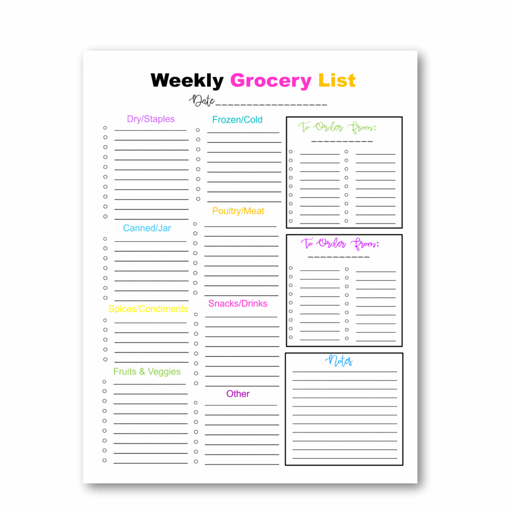weekly grocery shopping list