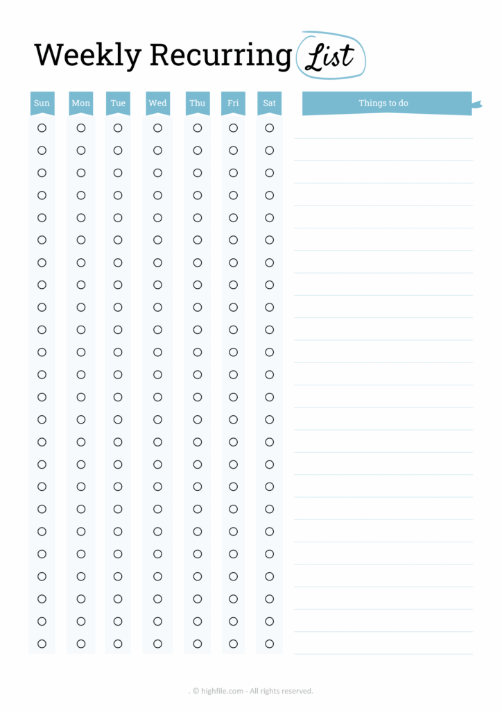 weekly recurring to do list template