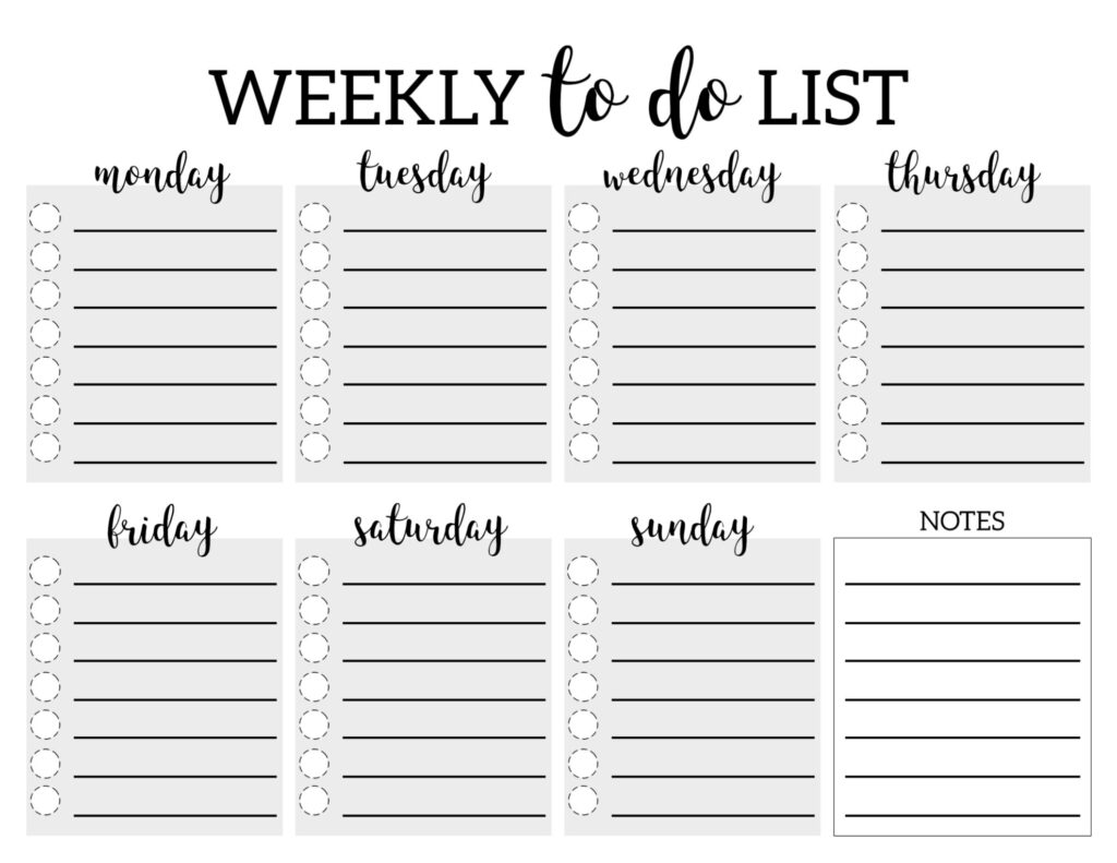 weekly to do list printable checklist template