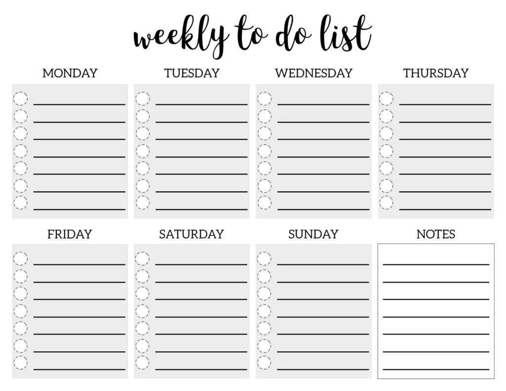 weekly to do list printable checklist template