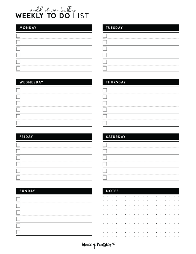 weekly to do list template