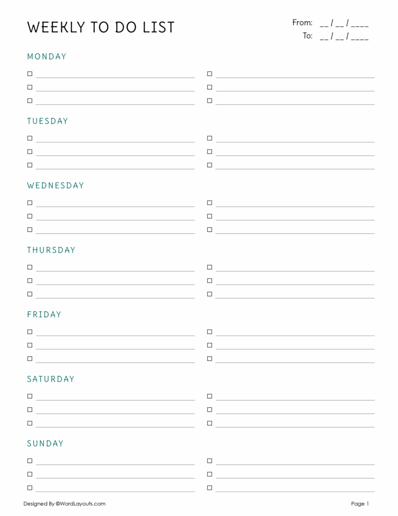 weekly to do list template printable