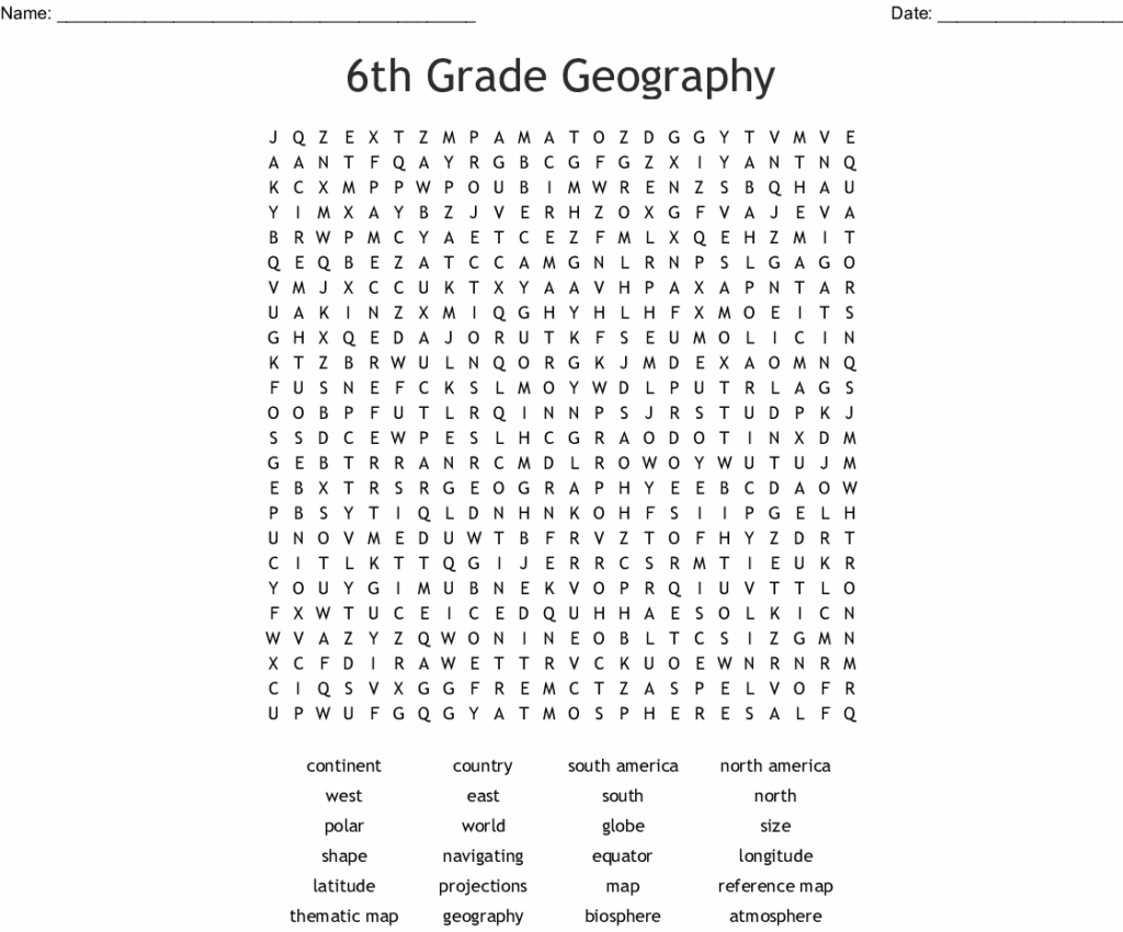 Word Search Puzzles For 6th Graders - 6Th Grade Word Search Printable - smartteachpages.com