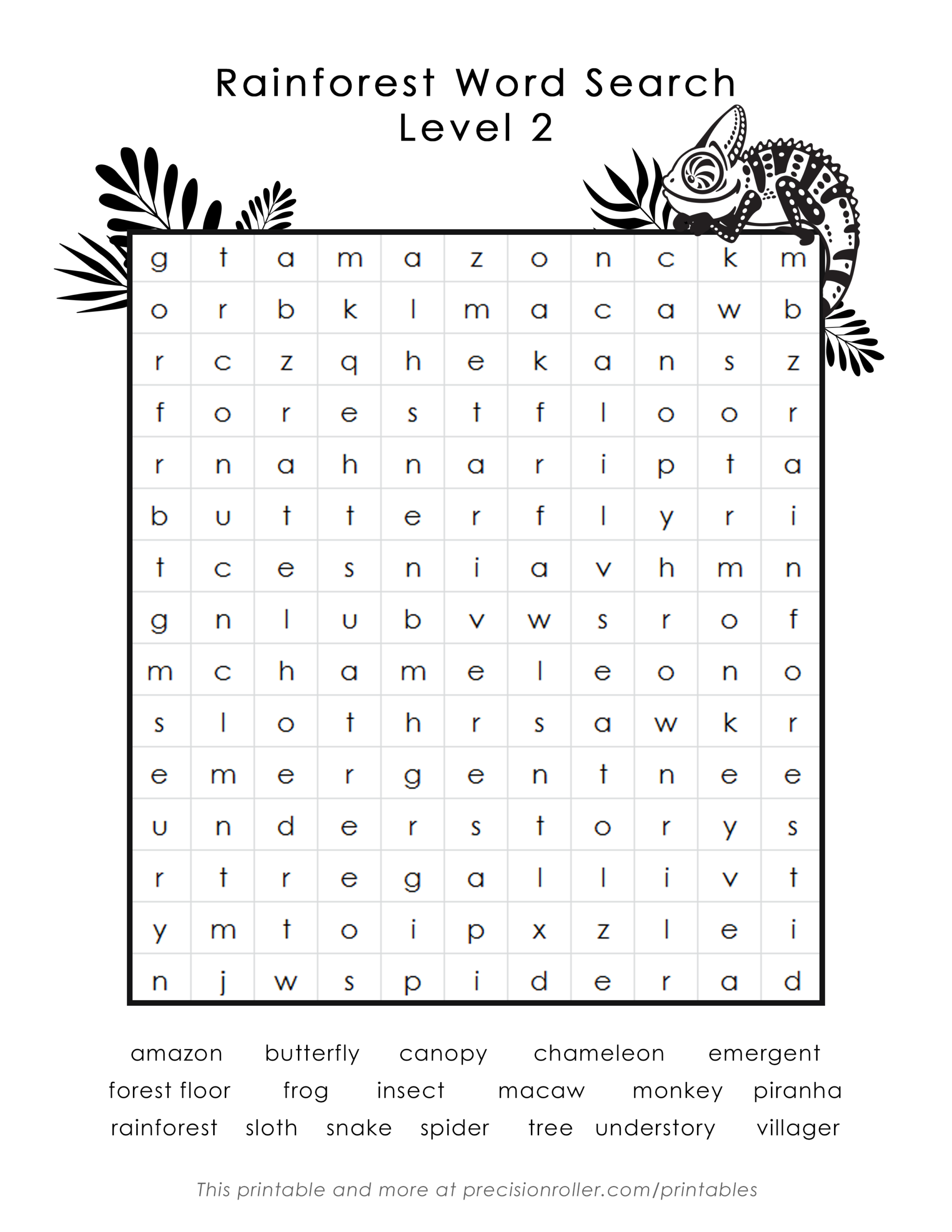 Word Searches For Middle School - Free printable rainforest themed word search for middle school students with various words