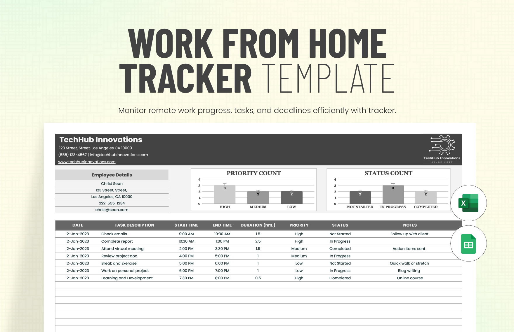 Work From Home Task List Template - work from home tracker