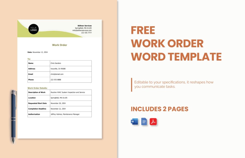 work order word template