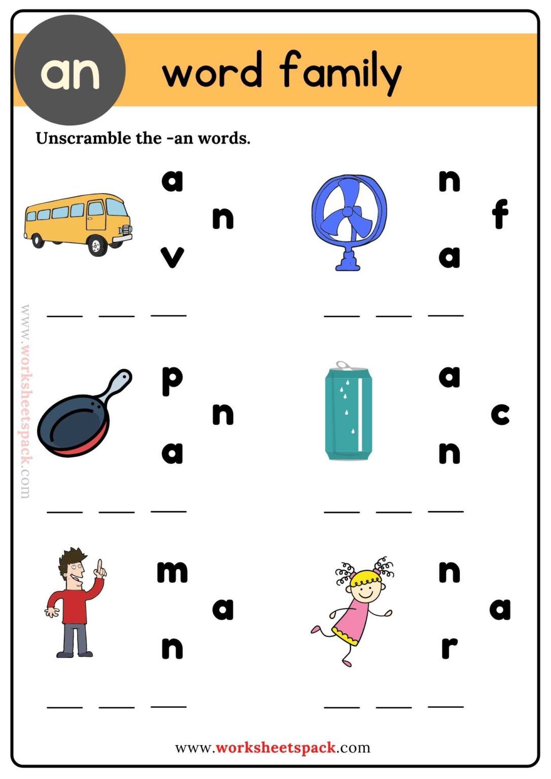 Worksheets For Word Families For Kindergarten - Word Family An Worksheets - Writing Practice Worksheet