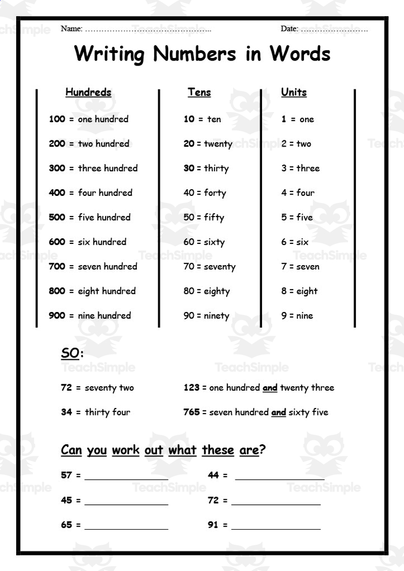 Writing Numbers Into Words Worksheet - Reading And Writing Numbers Grade 2 Ppt at David Cadell blog