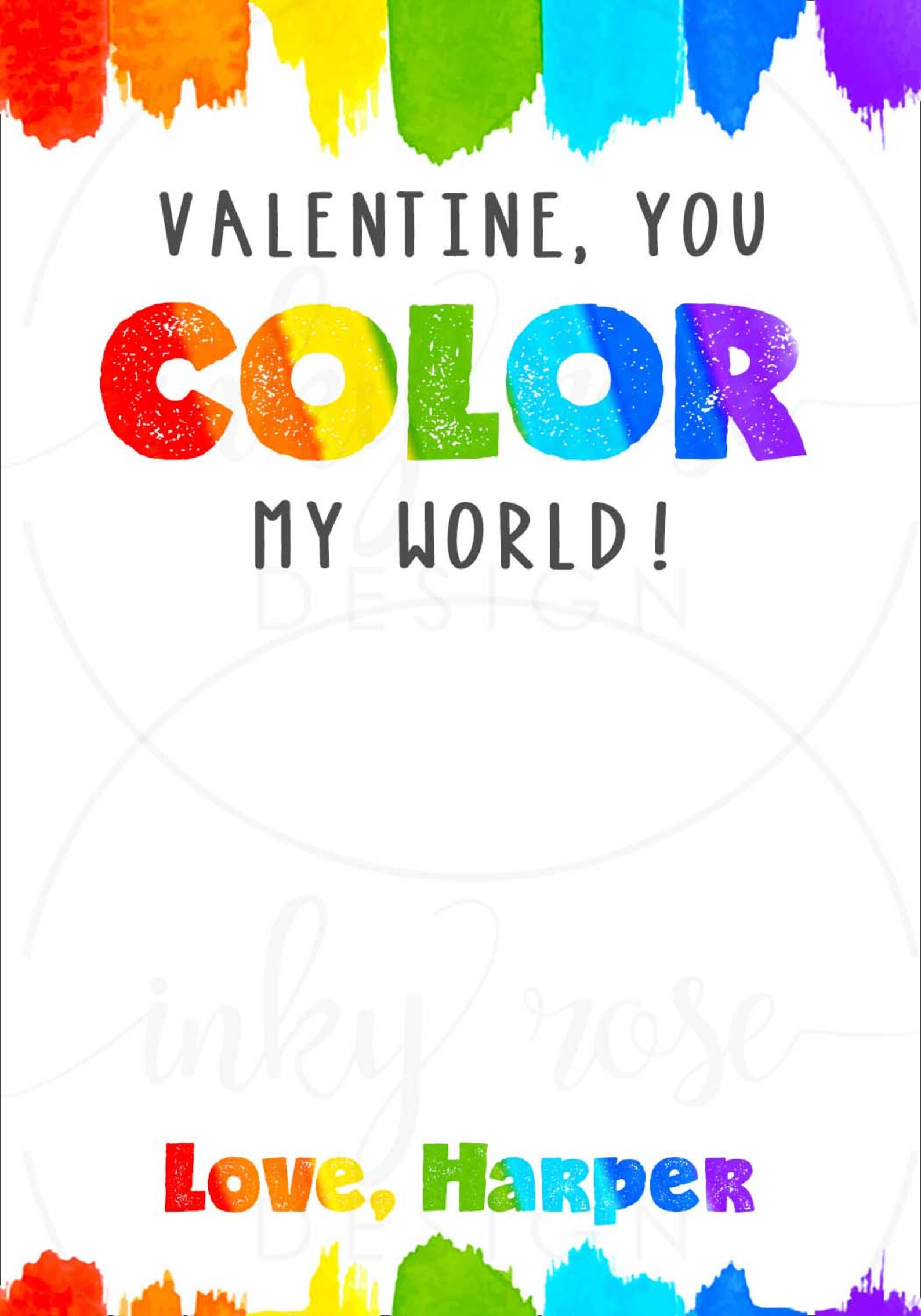 You Color My World Valentine Free Printable - Valentine Cards for Kids PRINTABLE Color My World Valentines | Etsy